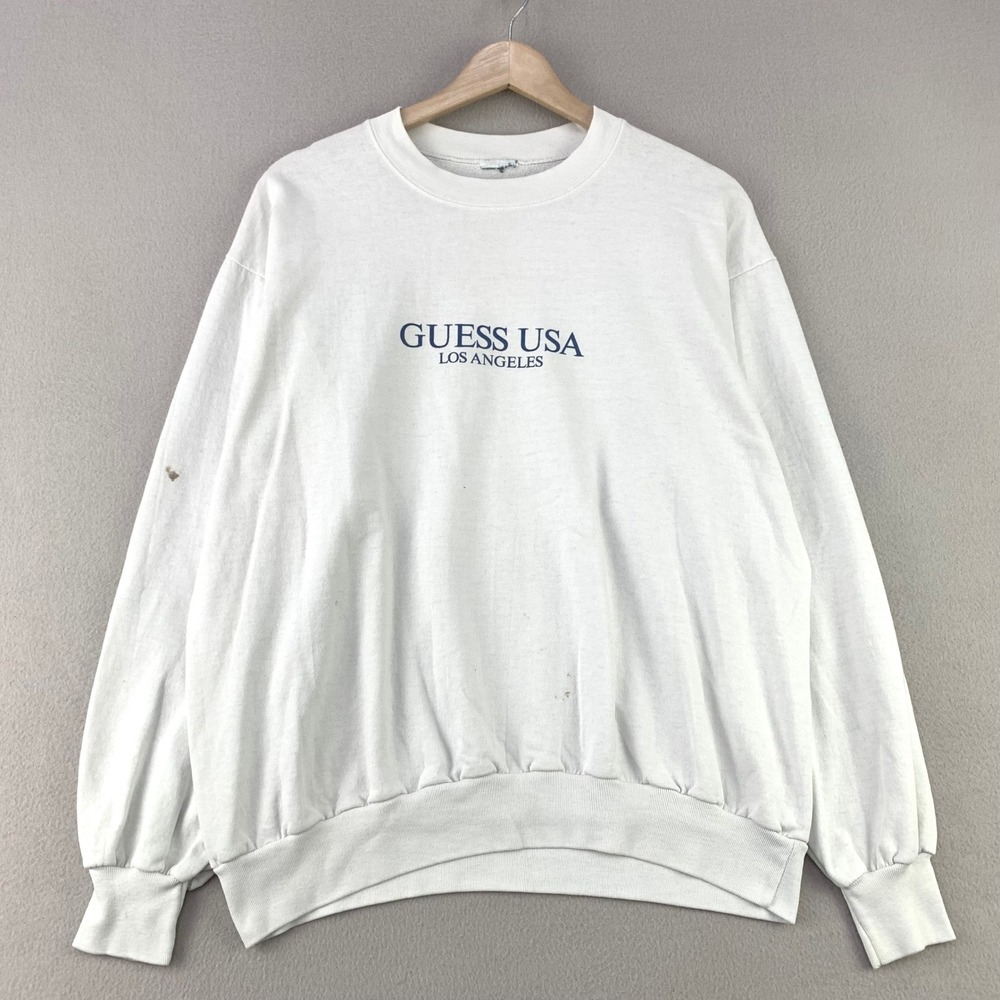 VTG Guess Los Angeles Sweatshirt Mens M White Crewneck Embroidered USA Logo